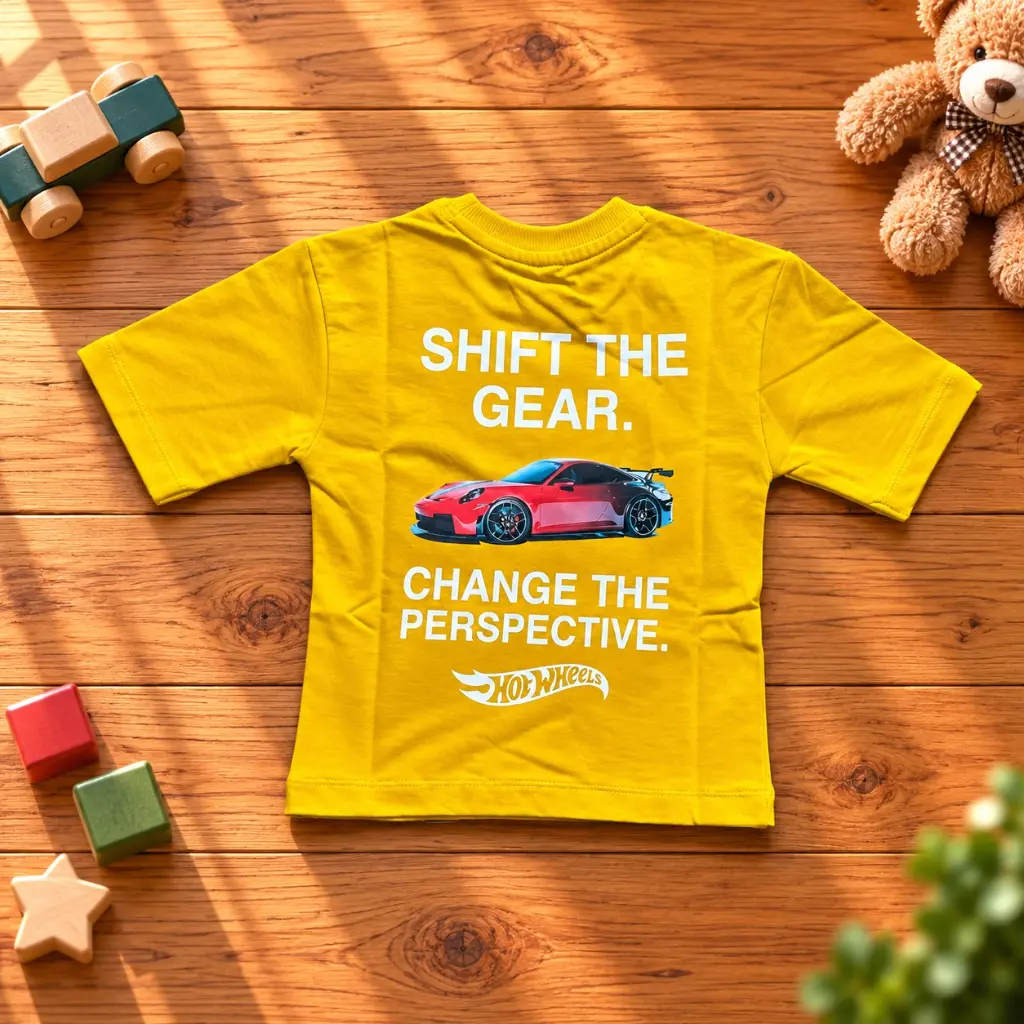 Sunny Yellow Racing T-Shirt Flatlay.webp