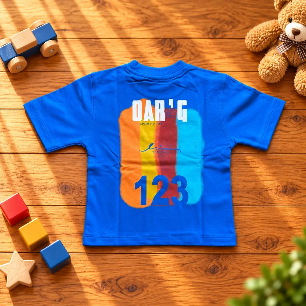 Blue Kids’ T-Shirt Toy Flat Lay.webp
