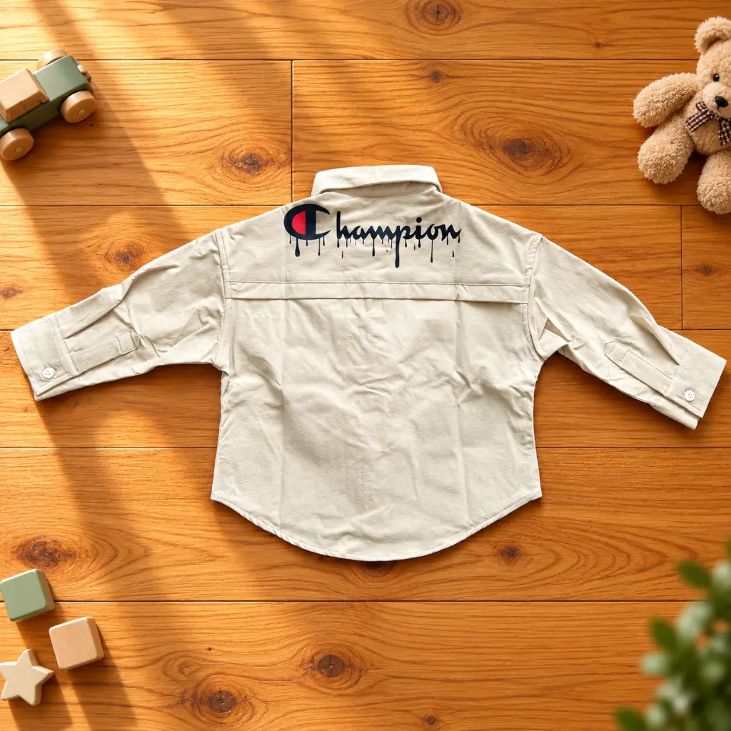 Kids’ Champion Shirt Flatlay with Toys.webp