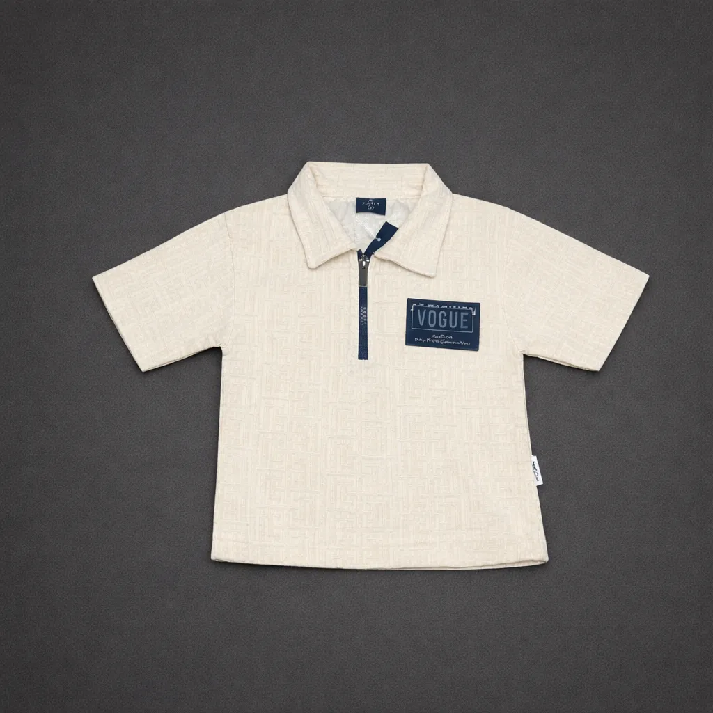 Cream polo shirt with navy accents.webp