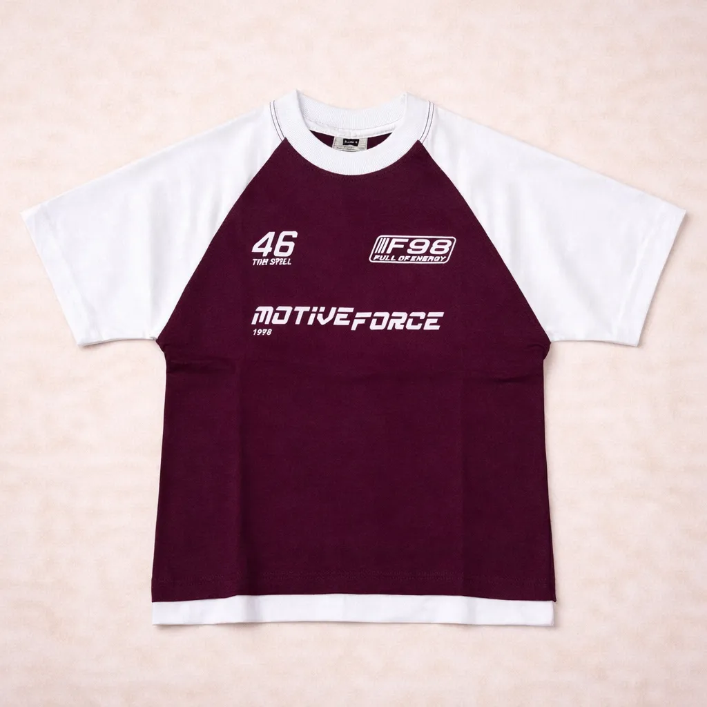 Sports-inspired T-shirt flat lay.webp