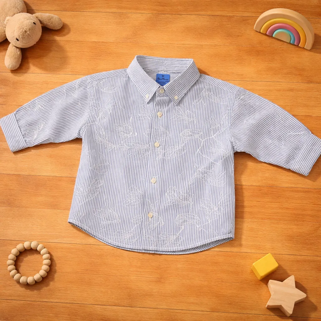 Boys Korean Fit Old Money Shirt - Sky Blue | Imported Fabric | Ages 1–5 Years