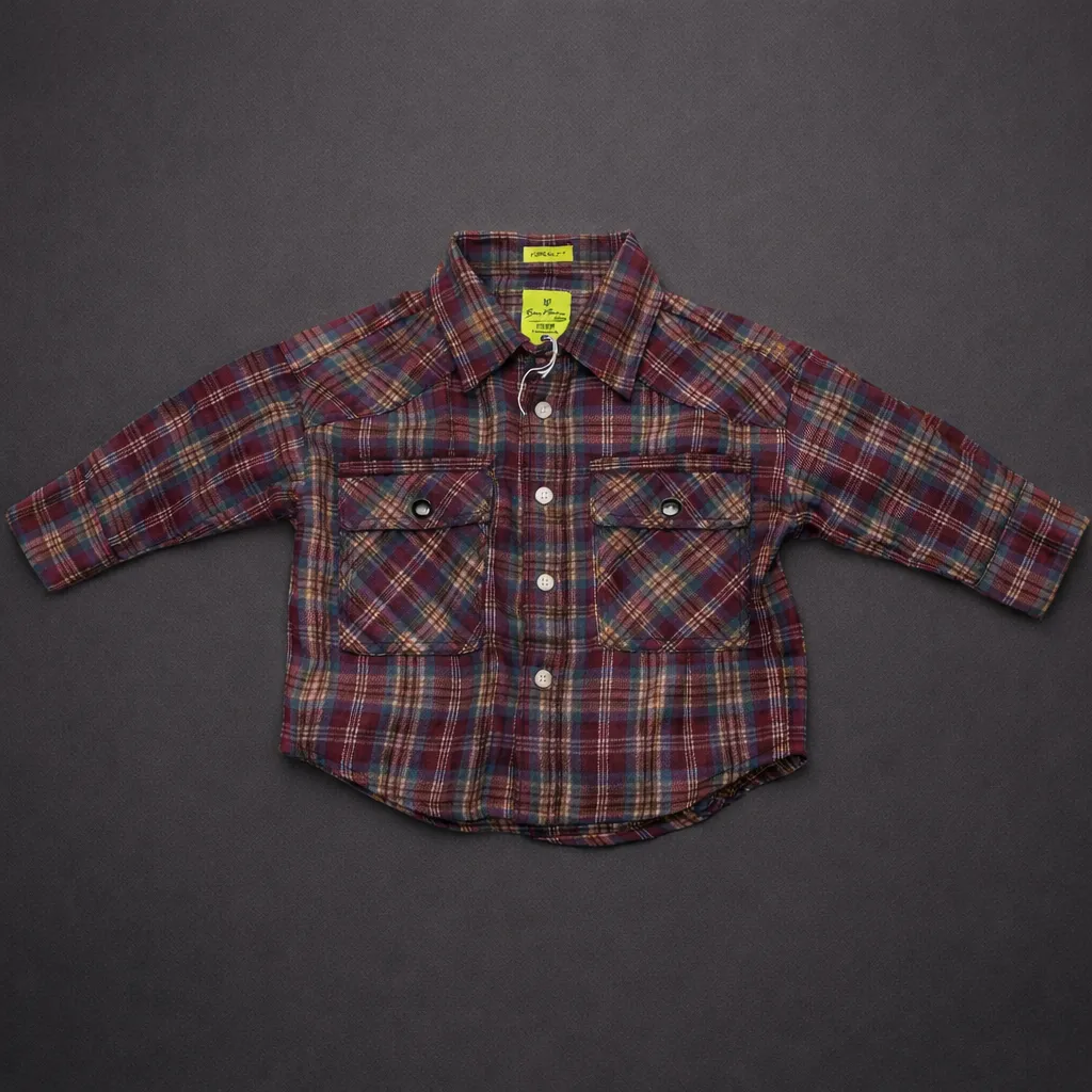 Kids Brushed Cotton Check Shirt - Maroon | Ages 1–5 Years