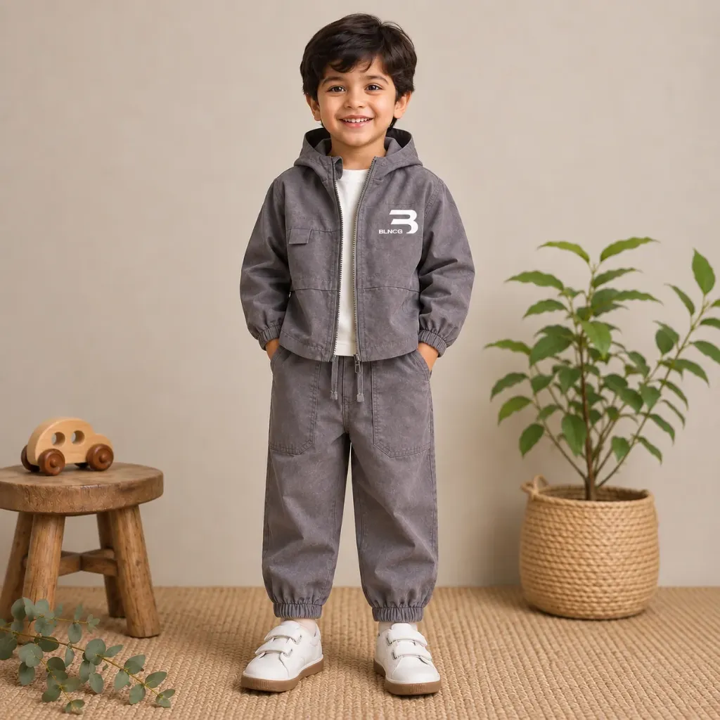 Kids Korean 3-Piece Hooded Co-ord Set - Grey | Unisex | Ages 2–6 Years