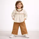 Girls Korean Co-ord Set - Choco Brown | Cream Top & Brown Pants | Sizes M–XXL