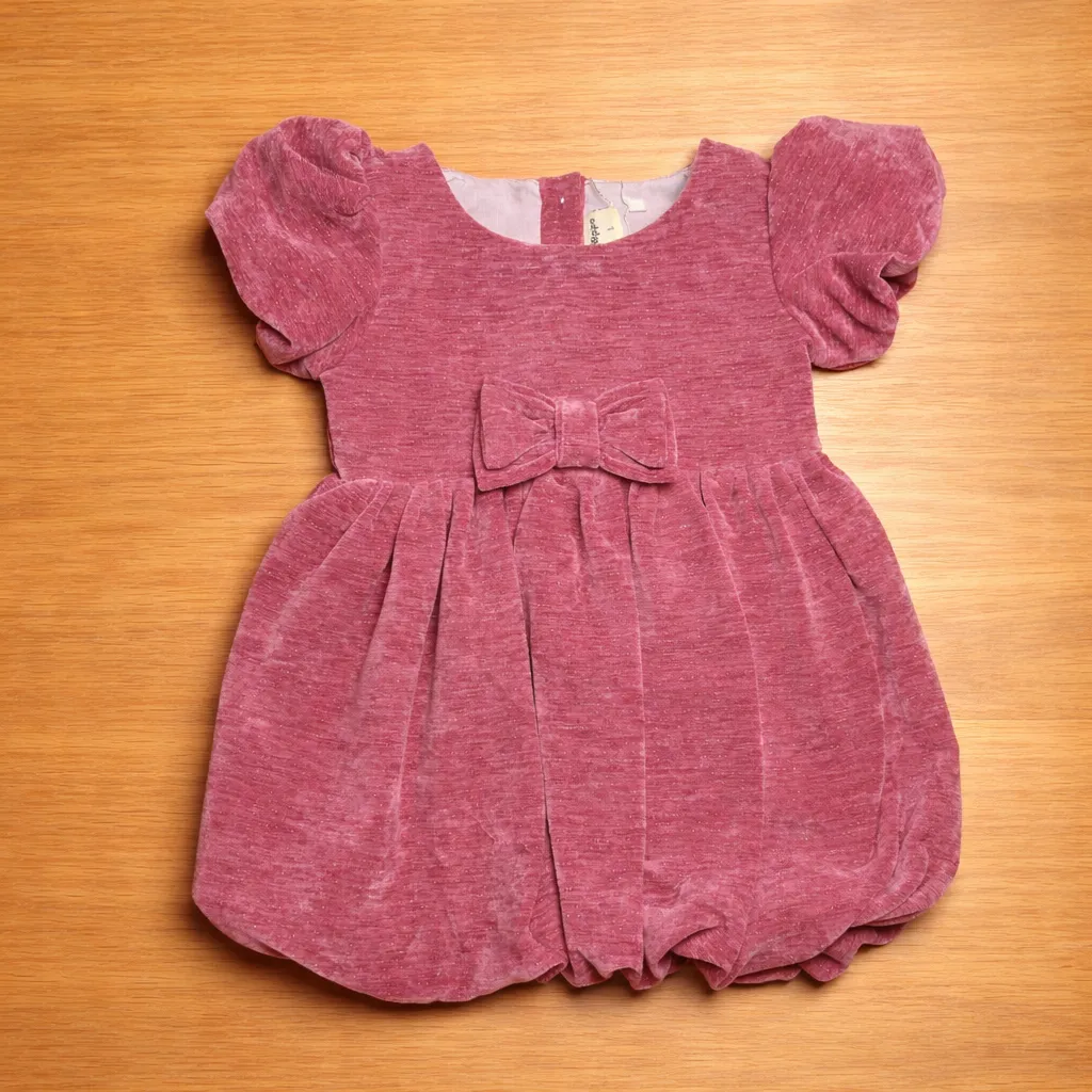 Girls Velvet Balloon Frock | Rose Pink | Sizes S–XL