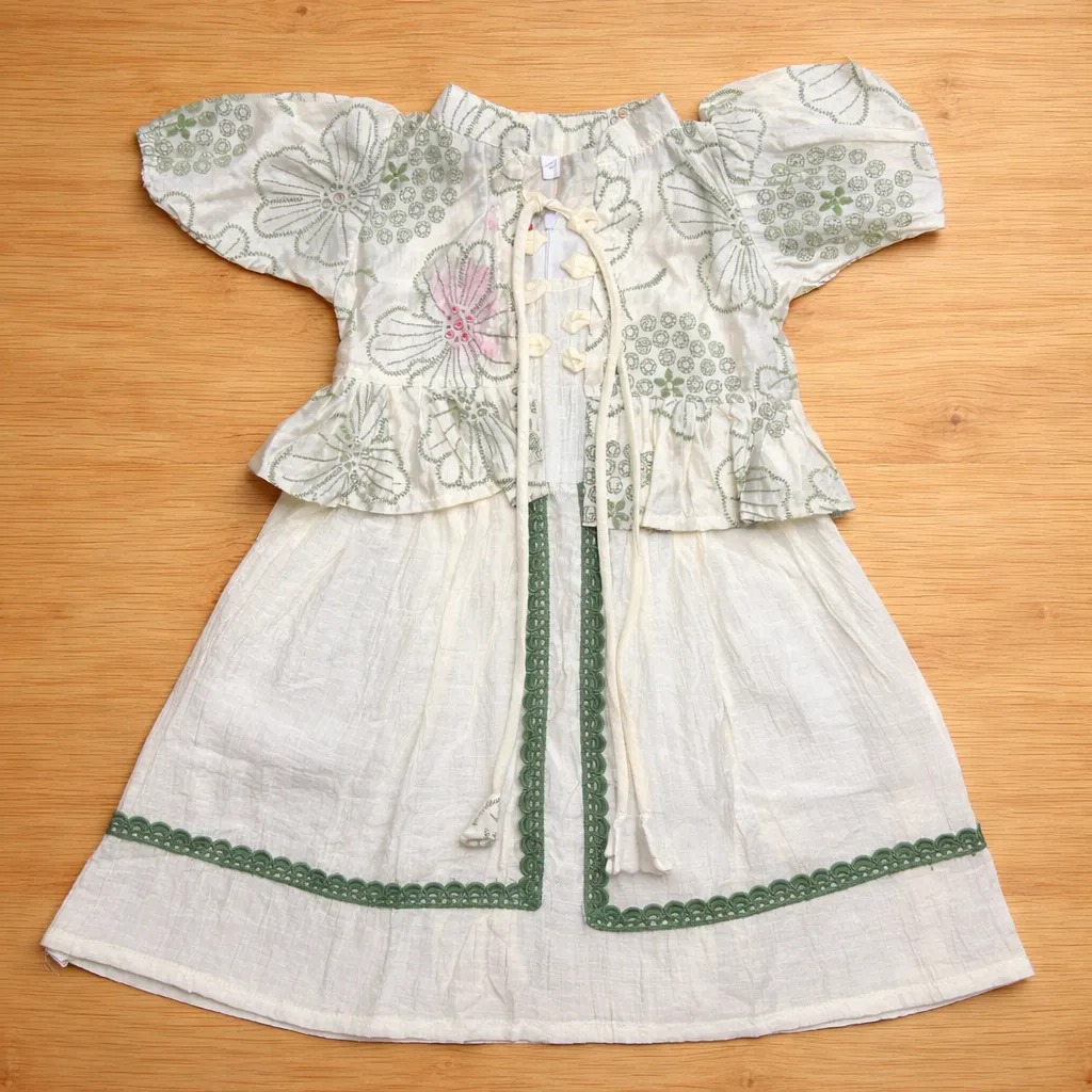 [mkw012761] Girls Floral Dress with Sheer Overlay – Green (Ages 1–3 Years) (1 Y)