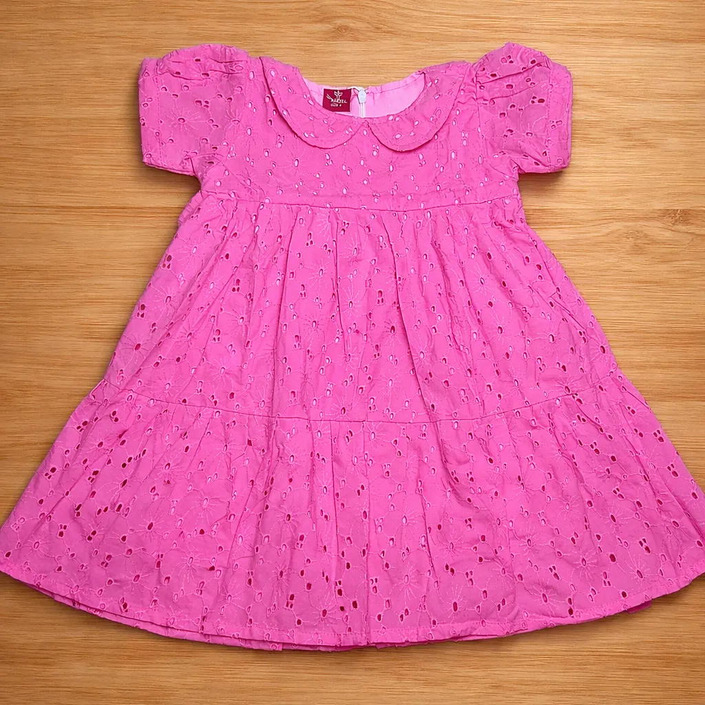 Girls Textured Party Dress – Bright Pink (Ages 4–6 Years)