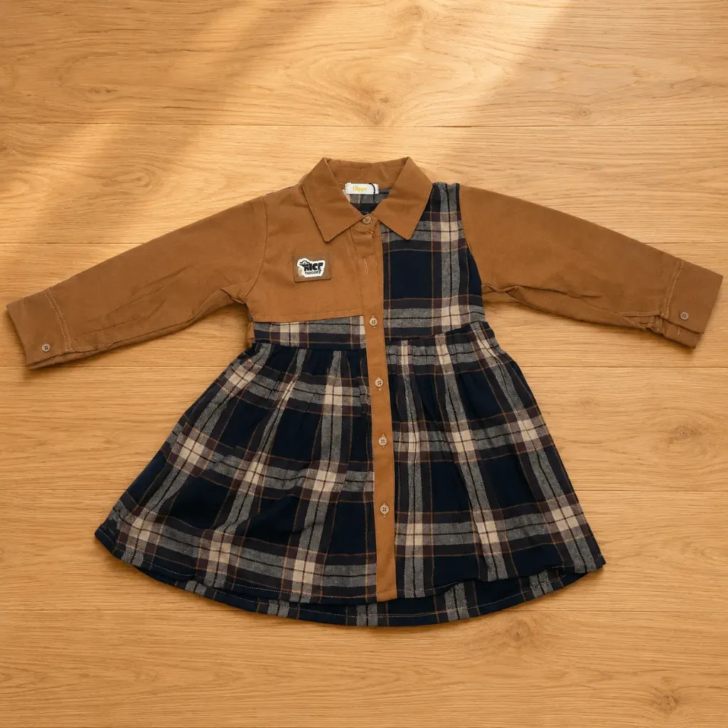 Girls Plaid Party Dress – Brown (Sizes S, L & XL)