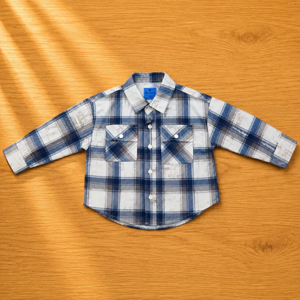 Boys Checkered Cotton Shirt – Blue (Ages 1–5 Years)