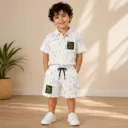 Kids Printed Shirt & Shorts Co-ord Set – White (Ages 1–4 Years)