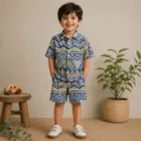 Kids Printed Shirt & Shorts Co-ord Set – Blue (Ages 1–5 Years)