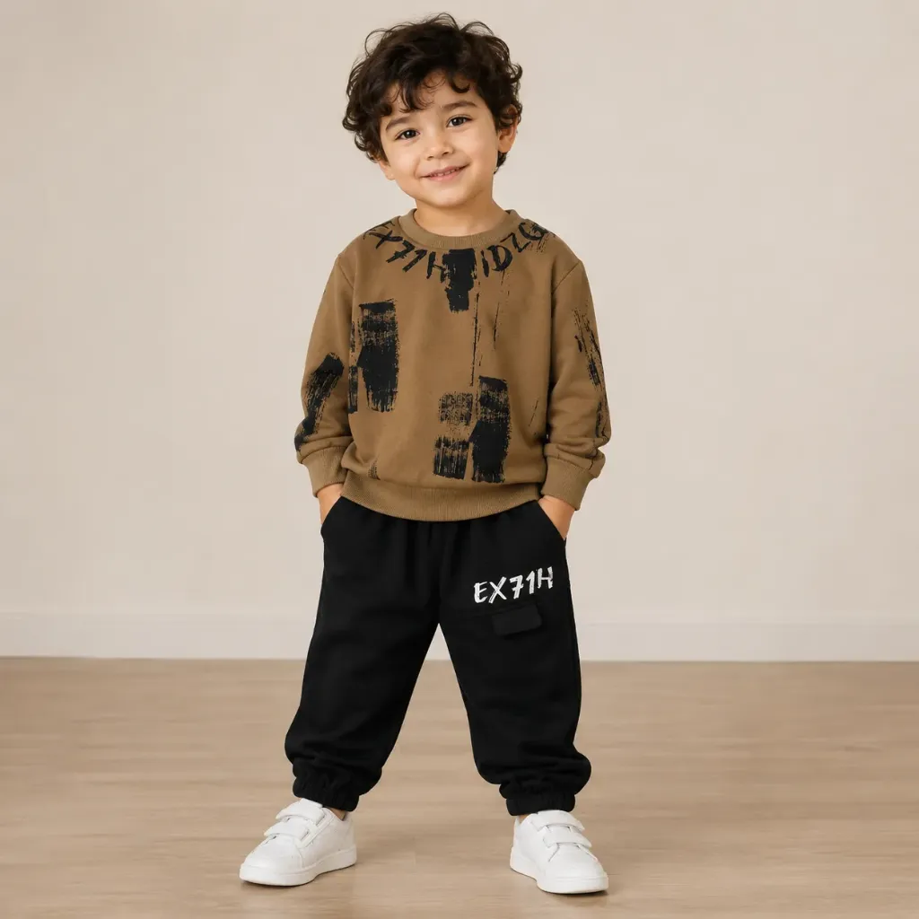 Boys Printed Cord Set – Brown (2-Piece Outfit, Ages 1–5 Years) (1 Y)