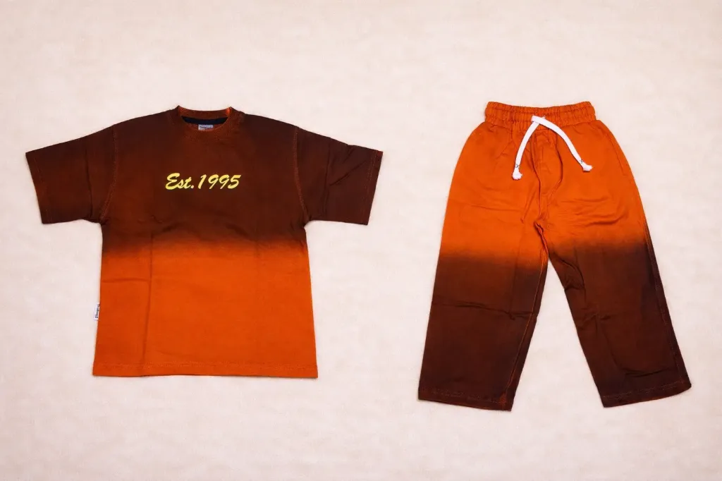 Kids Half Sleeve Co-ord Set | Orange & Green | Unisex | Ages 1–5 Years
