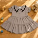 Girls Peter Pan Collar Tiered Dress – Taupe (Ages 1–6 Years)