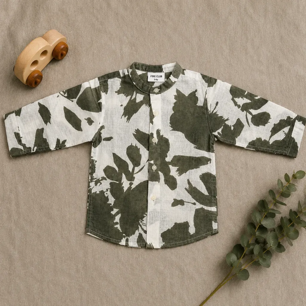 Chinese collar Shirt floral - green